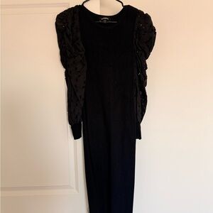Express Knit Black Long Puff Sleeve 100% Cotton Dress